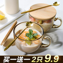 Glass Cup for Home Use, High Temperature Resistant Oatmeal Breakfast Cup, High Aesthetic Value Milk Cup, Coffee Cup with Lid and Spoon, Mug