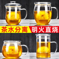 Tea Cup, Glass Cup, Filter for Brewing Flower Tea, Household Use with Lid and Handle, Cup for Separating Tea and Water, Transparent Water Cup for Men and Women, Office Use