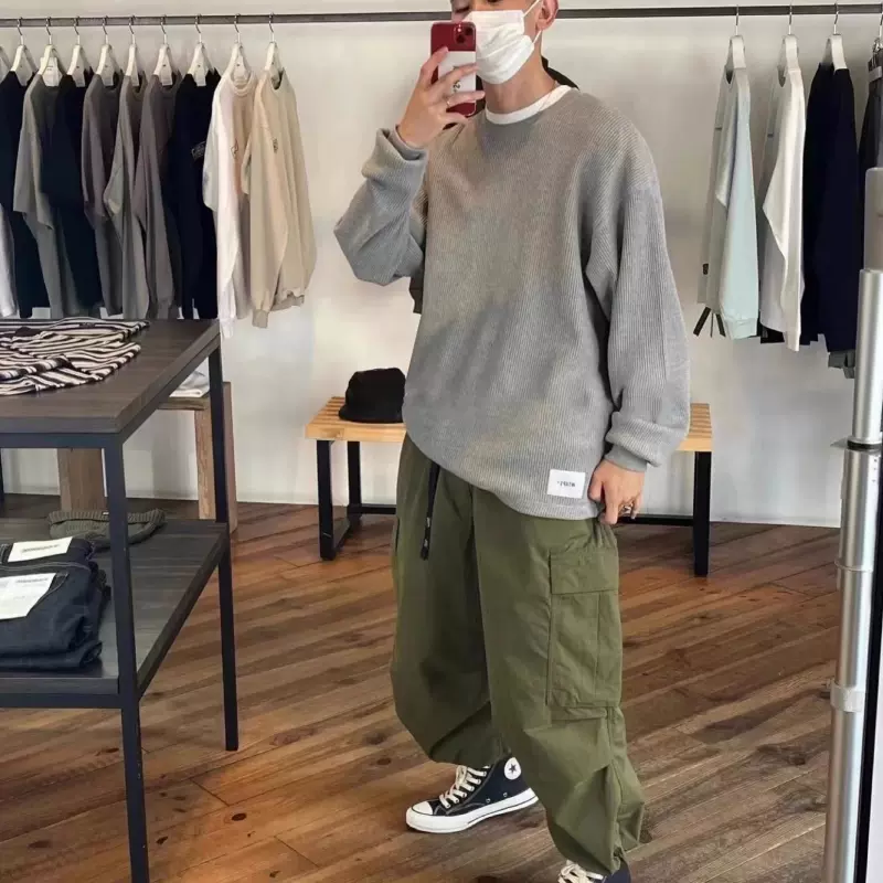 WTAPS AII 02 SWEATER 日系潮牌宽松华夫格圆领套头卫衣男女22SS-Taobao