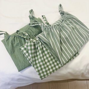 Spring and Autumn Pure Cotton Washed Cotton Cloth Sling Sleepwear for Women Summer Checkered Japanese Sling Dress Thin Sleepwear Home Furnishing