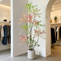 Simulated Plant Nandina Bamboo Floor-Standing High-End Potted Landscaping Artificial Tree Bionic Green Plant Indoor Living Room Decoration Ornament