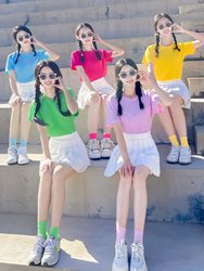 Pure Cotton T-Shirt in Candy Colors for High School Cheerleading Performances, Cheerleading Team Performances, Summer Sports Events, Graduation Season, and Best Friend Outfits