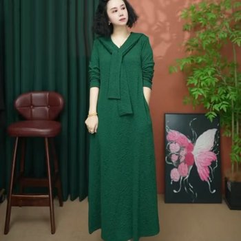 
Mom's autumn fashionable streamer long-sleeved dress