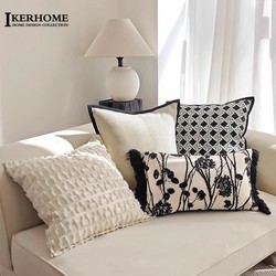 Iker Modern High-End Black and White Pillow, Light Luxury and High-End Feel, Lumbar Pillowcase, Living Room Sofa Cushion, Bedroom Headboard Cushion