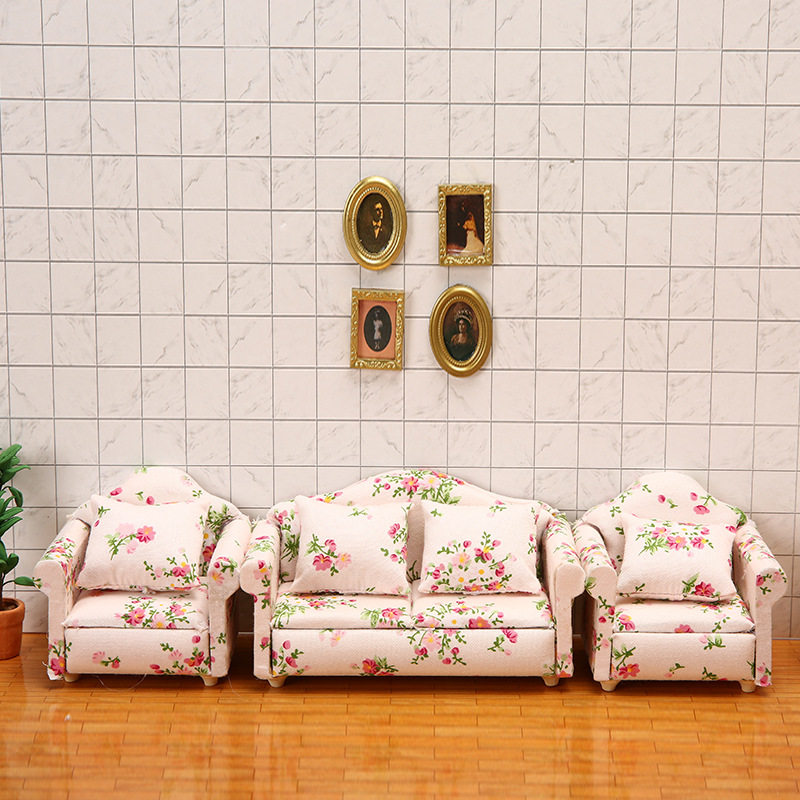 Canapé Miniature Pour Maison De Poupée 1/12 - Fauteuil Avec Coussin - Bois Et Tissu - Décor Créatif