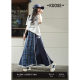 Wide color contrasting plaid spliced ​​casual skirt for women 2025 summer new blue a-line skirt long skirt