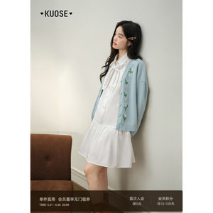 
Wide-color bow tie long-sleeved shirt dress for women 26 spring new temperament with white short skirt autumn