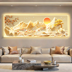 Sunlight on Golden Mountain Luxury Living Room Decorative Painting, Modern High-End and Grand Sofa Background Wall Hanging Painting with a Mountain Backdrop