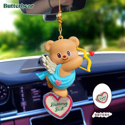 Creative Cartoon Car Pendant Genuine Butter Bear Car Rearview Mirror Hanging Ornament Interior Decoration Supplies for Women