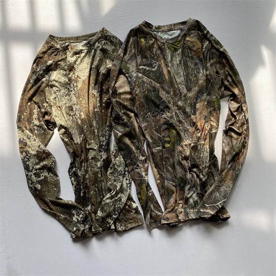European and American single size men's spring and summer quick drying long sleeved elastic T-shirt biomimetic camouflage bird watching fishing camouflage T-shirt