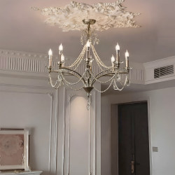 French Chandelier, Living Room and Dining Room Lamp, Simple American Retro Villa Crystal Lamp, Light Luxury Creative Pearl Bedroom Main Lamp