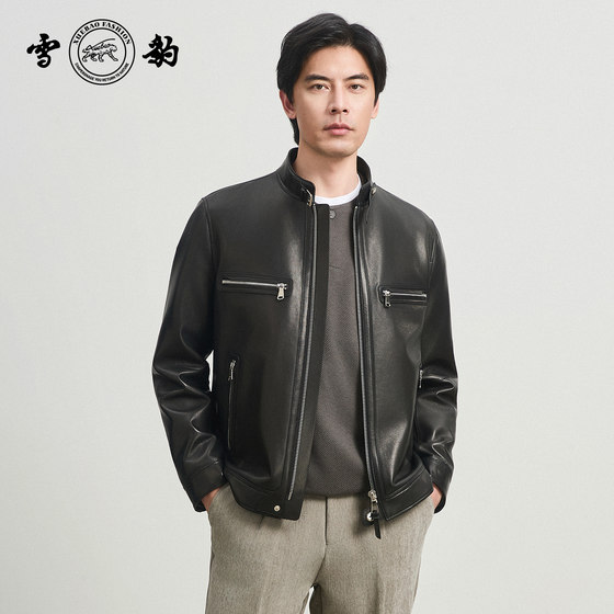 
Snow Leopard counter same style first layer goatskin genuine leather jacket men's stand collar zipper leather jacket 25 autumn and winter new style
