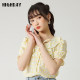 Highday Xuanri 2024 summer new printed ruffle puff sleeve shirt for women sweet short sleeve lace-up shirt