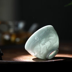 Jingdezhen Handmade Shadow Blue Ceramic Tea Cup, Large Personal Kung Fu Tea Set Tasting Cup, Master Cup, Single Cup