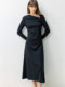 LILY new women's off-shoulder collar slim and slightly pleated slim long-sleeved dress for women