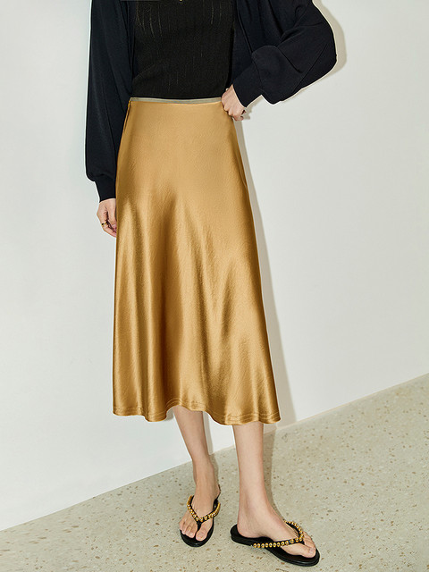 Glitter skirt LILY2025 summer new women's acetic acid blend temperament draped and slim A-line high-waist skirt