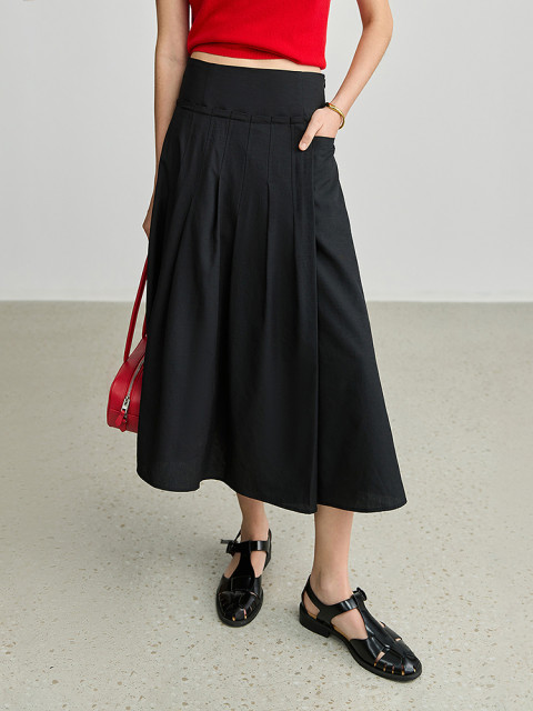 LILY2025 Spring New Style Design Asymmetric High Waist Loose Casual A-line Skirt Pleated Skirt Women's Umbrella Skirt
