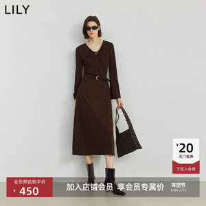 
LILY autumn and winter new Tencel retro temperament casual commuting drape thin long-sleeved A-line dress for women