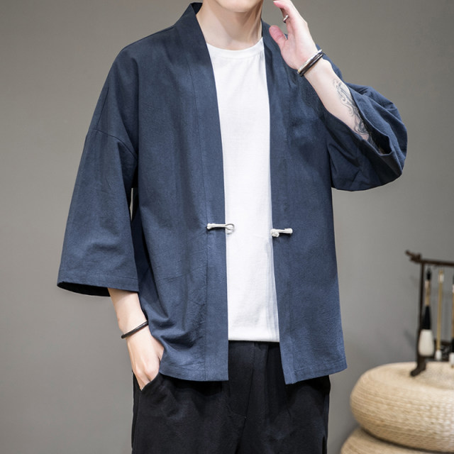 Chinese style men's Hanfu jacket summer large size loose three-quarter ...