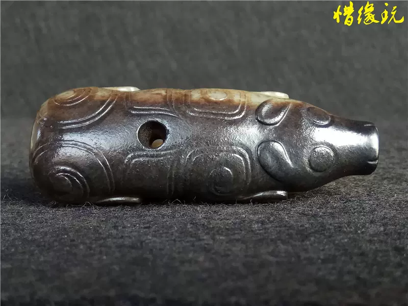 商周・古和田玉・高古玉彫・獣首銜環耳四鳥蓋