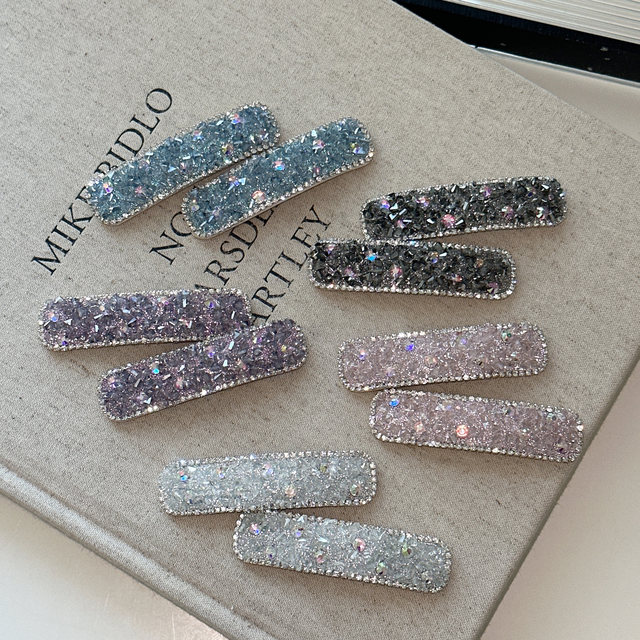 Korean new super flash crystal ice-transparent square hair clip bangs clip broken hair edge clip internet celebrity forehead pair hair clip clip clip