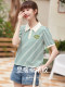 Miziqi striped short-sleeved T-shirt for women 2025 new summer Korean polo shirt lapel loose green top trendy