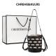 CHREHE/KULRS cowhide woven bucket bag for women 2025 summer new large capacity commuter one-shoulder crossbody bag