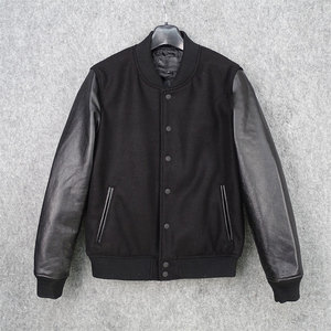 Single Mao Nibi+Crucs Sleeve Baseball Short Leather Chip head layer Cowhide leather leather leather clothes men and women through