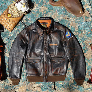 Eastman Escape A2 Edition Flight Suit Yellow Tea Rubbing Used Horse Skin Genuine Leather Leather Jacket Men's Short Leather Jacket