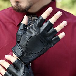 Genuine Leather Half-Finger Gloves for Men, Special Forces Riding Tactical Gloves, Lightning Half-Fingerless Motorcycle Gloves