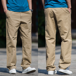 Men's Pure Cotton Casual Pants - Loose Fit, Elastic Straight-leg Design