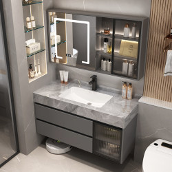 New Bathroom Cabinet Combination with Seamless Ceramic Integrated Basin, Light Luxury Bathroom Toilet Washbasin