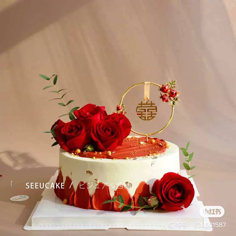 仿真玫瑰花甜品台中式婚婚礼蛋糕件装饰风插件装饰铁艺石榴