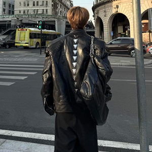 
26 spring and autumn high-definition metal skeleton Godzilla stand-up collar motorcycle super handsome PU jacket jacket for men and women