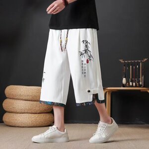 
New summer cropped pants men's ice silk casual sports pants handsome loose thin straight men's beach shorts