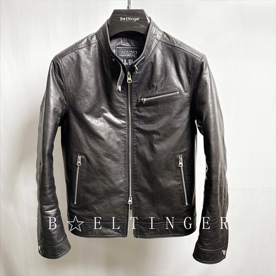 The new spring and autumn real cowhide oil wax leather leather clothes male slim short jacket stands locomotive leisure outer jacket tide
