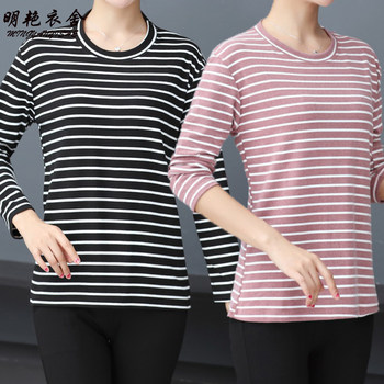Autumn tops, fashionable older women's clothing, middle-aged mothers' pure cotton T-shirts, small shirts, thin middle-aged and elderly autumn and winter bottoming shirts