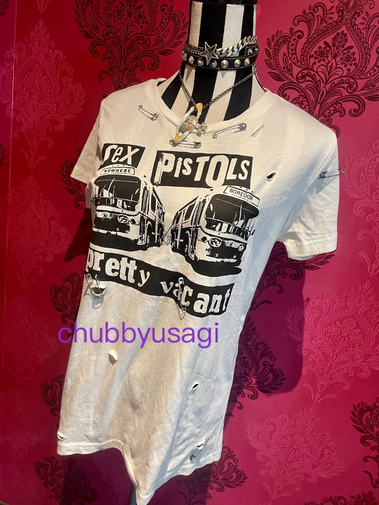 正品SEDITIONARIES sex pistol性手枪乐队破洞安全别针基础T恤