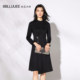 BBLLUUEE pink blue wardrobe stand collar elegant pleated dress women 2024 early spring new ol waist knitted skirt