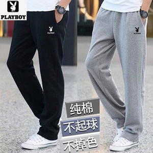 Spring and autumn pure cotton sports pants men's trousers loose large size casual pants winter plus velvet thickened ties straight hoodies