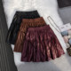 Hot Girl Wind Bow Retro Pu Pippen Skirt Female Autumn New high -waisted pleated folds A -line skirt