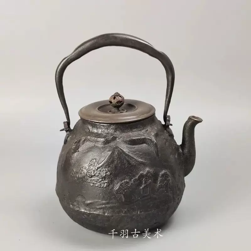 千羽日本原装进口砂铁昭和明治龙文堂造泡茶烧水炉煮茶铸造老铁壶-Taobao