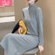 Spring and Autumn New Korean version of half-high neck pure white loose long sleeve base dress solid color casual women's shirt