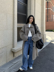 Monmonde minizhuqiqi recommends oatmeal color simple wide version double -sided niche coat jacket
