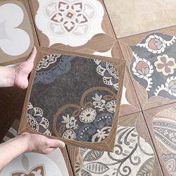 French-Style Vintage Bathroom 300X300 Finely Carved Wood Grain Tiles Caramel-Colored Mid-Century Style Kitchen Restaurant Homestay Floor Tiles