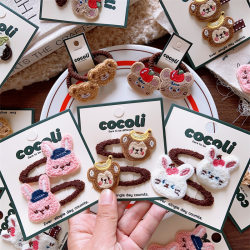 New Korean-Style Children's Plush Animal Hair Ties and Hair Clips for Girls, Featuring Little Rabbits and Monkeys, Fabric Bb Clips, Hair Accessories, and Headwear