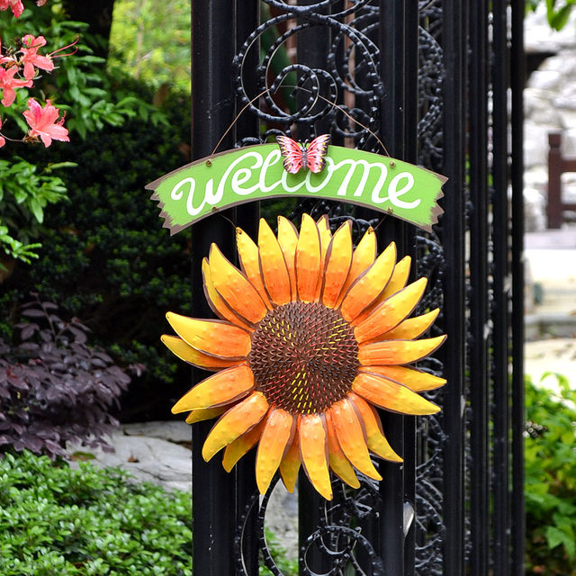 Genuine courtyard garden layout welcome sign sunflower balcony garden gardening wall landscaping wall fence decoration pendant