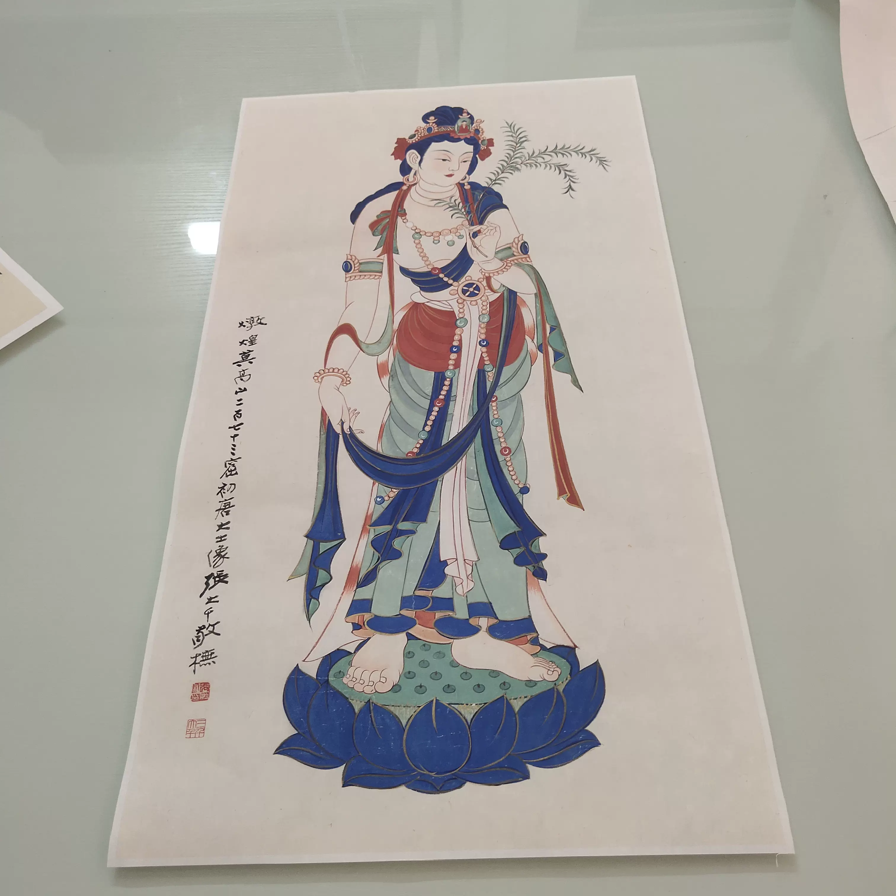 張大千觀音座像圖新中式仿古書法國畫複製真跡高清宣紙微噴裝飾畫-Taobao