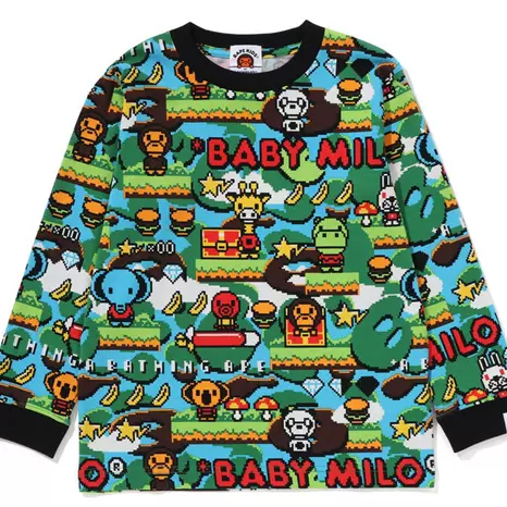 日本代购 bape baby milo game pattern 游戏小猿儿童款长袖t恤