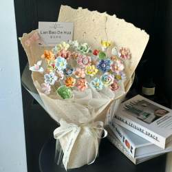 Jingdezhen Ceramic Flowers, Artificial Flowers, Creative Handmade Bouquets, Everlasting Flowers, Blessings, Gifts for Best Friends, Christmas and Birthday Gifts